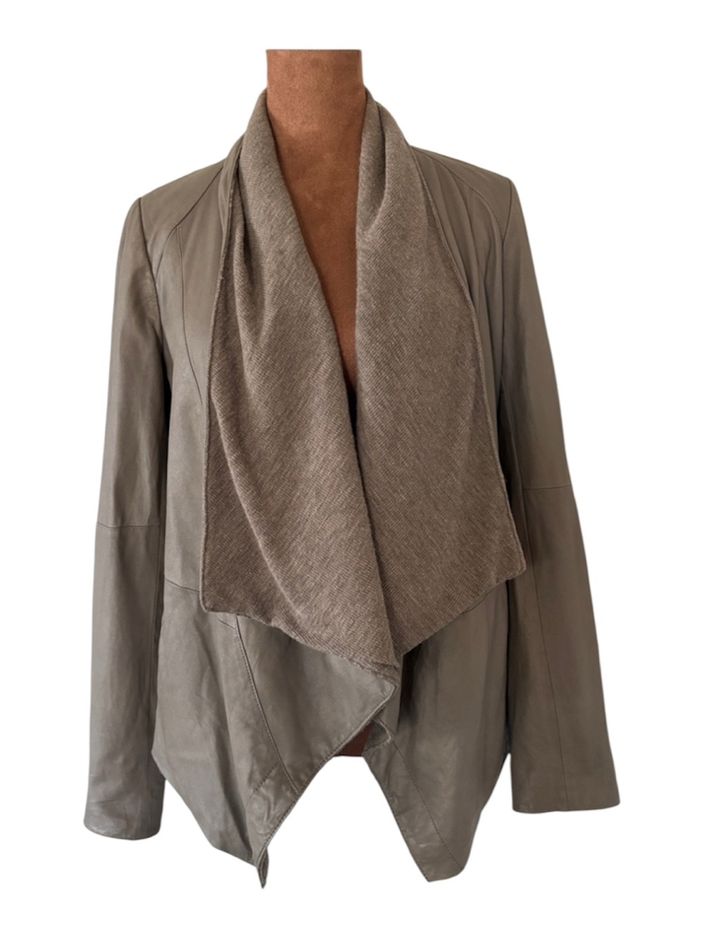 Vince Lambskin Leather Waterfall Drape Luxury Jacket - Taupe - Size S - like new